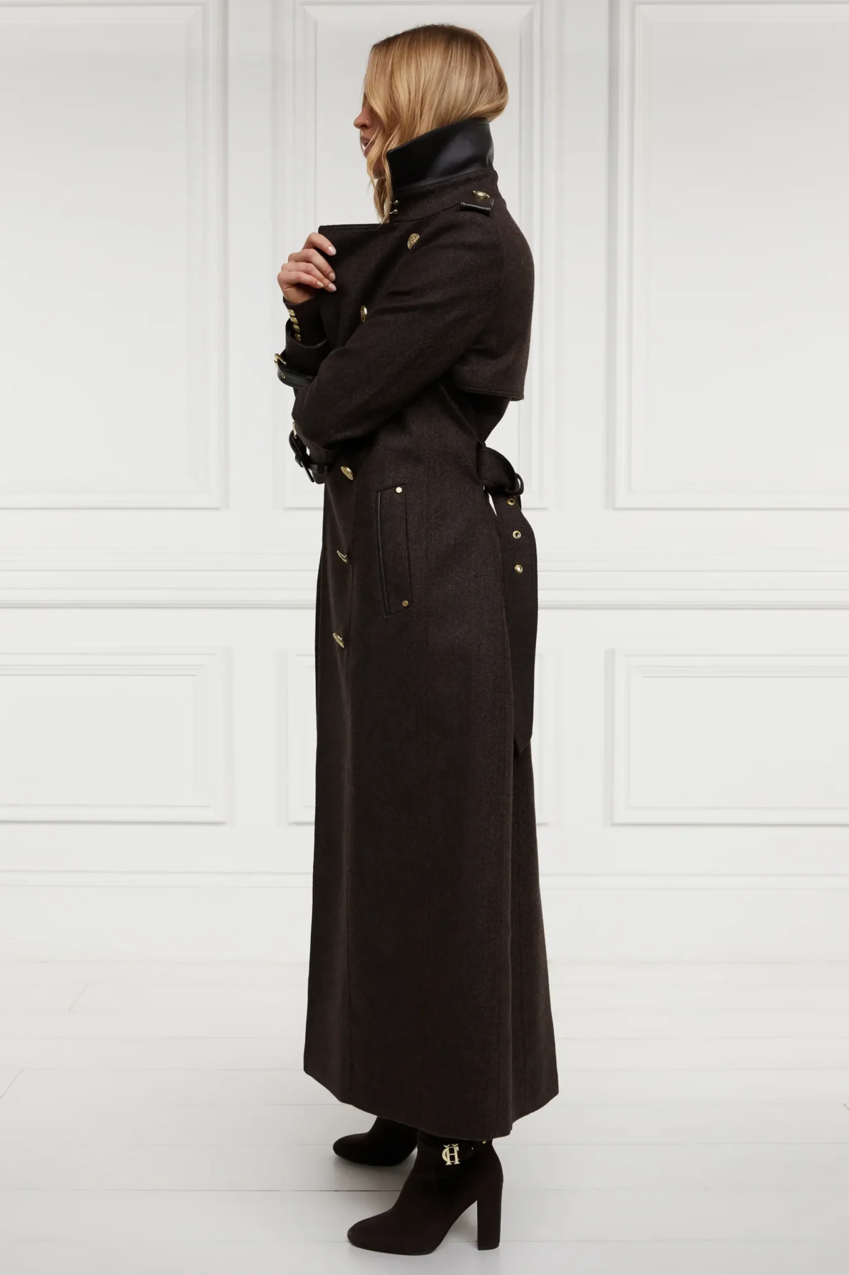 Holland Cooper Full Length Marlborough Trench Coat Chocolate Herringbone New