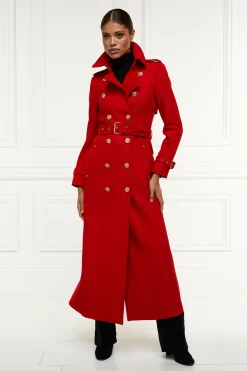 Holland Cooper Full Length Marlborough Trench Coat Red Barathea Outlet