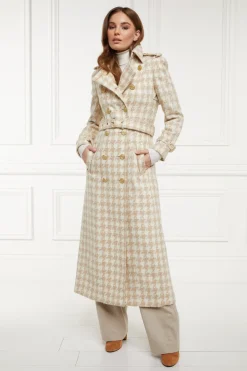 Holland Cooper Full Length Marlborough Trench Coat Camel Houndstooth Best