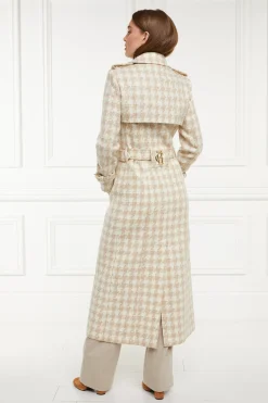 Holland Cooper Full Length Marlborough Trench Coat Camel Houndstooth Best