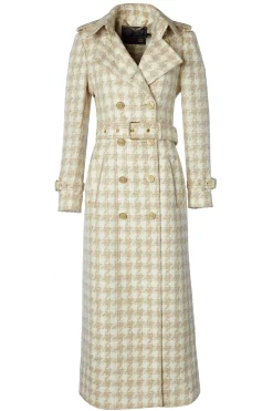Holland Cooper Full Length Marlborough Trench Coat Camel Houndstooth Best