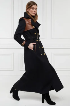 Holland Cooper Full Length Marlborough Trench Coat Soft Black Tan Online