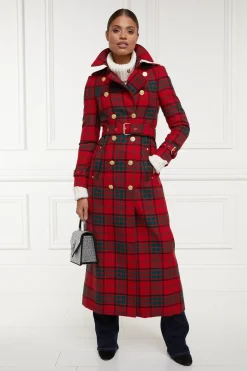 Holland Cooper Full Length Marlborough Trench Coat Red Tartan Discount
