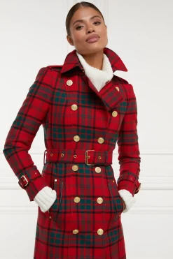 Holland Cooper Full Length Marlborough Trench Coat Red Tartan Discount