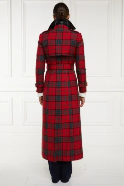 Holland Cooper Full Length Marlborough Trench Coat Red Tartan Discount