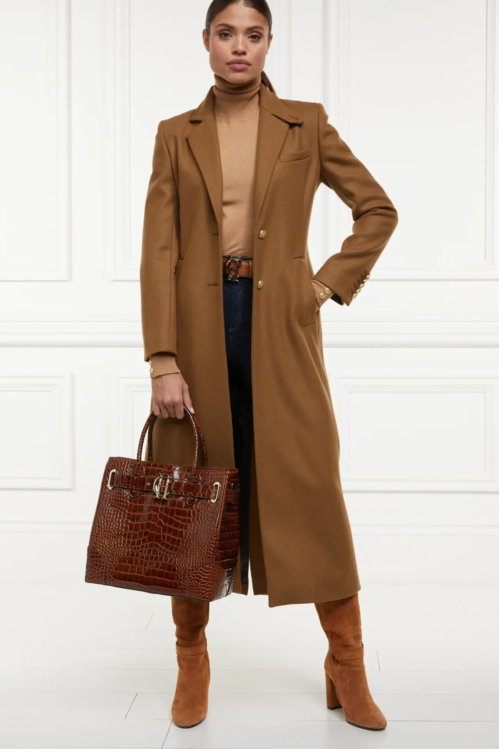 Holland Cooper Full Length Regency Coat Dark Camel Sale
