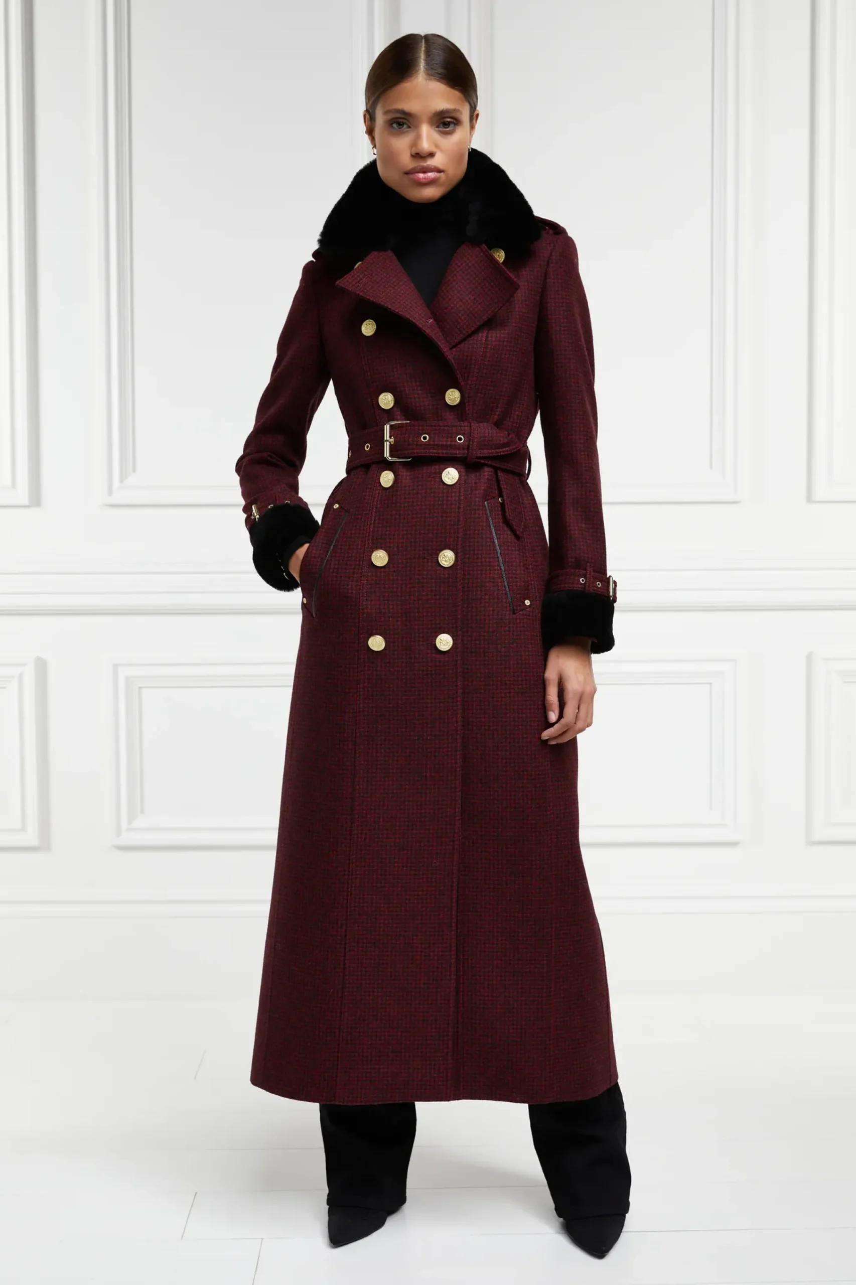Holland Cooper Gold Label Trench Deep Red Houndstooth Online
