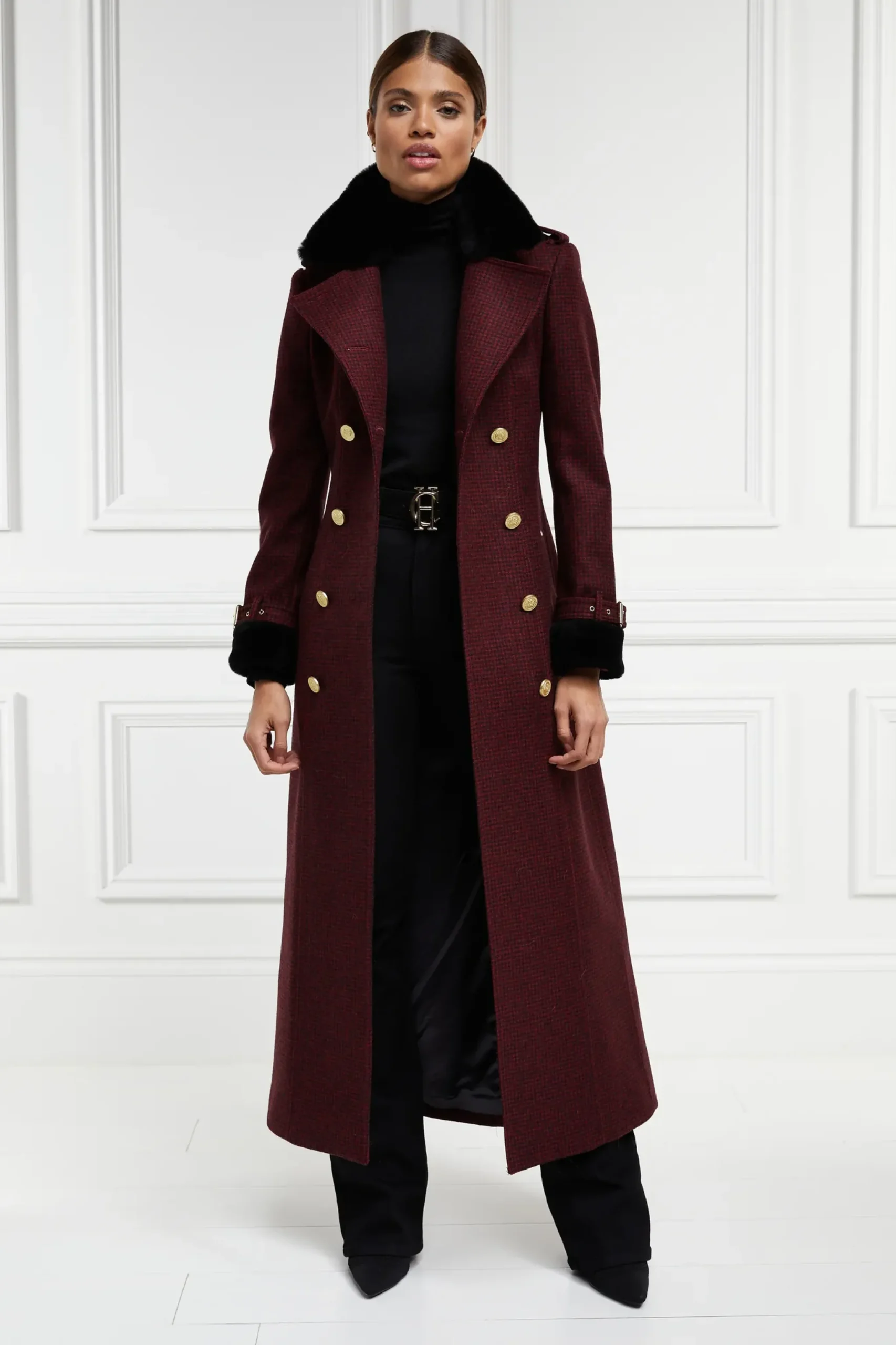 Holland Cooper Gold Label Trench Deep Red Houndstooth Online