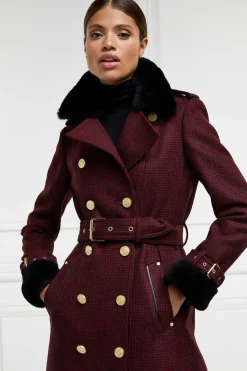 Holland Cooper Gold Label Trench Deep Red Houndstooth Online