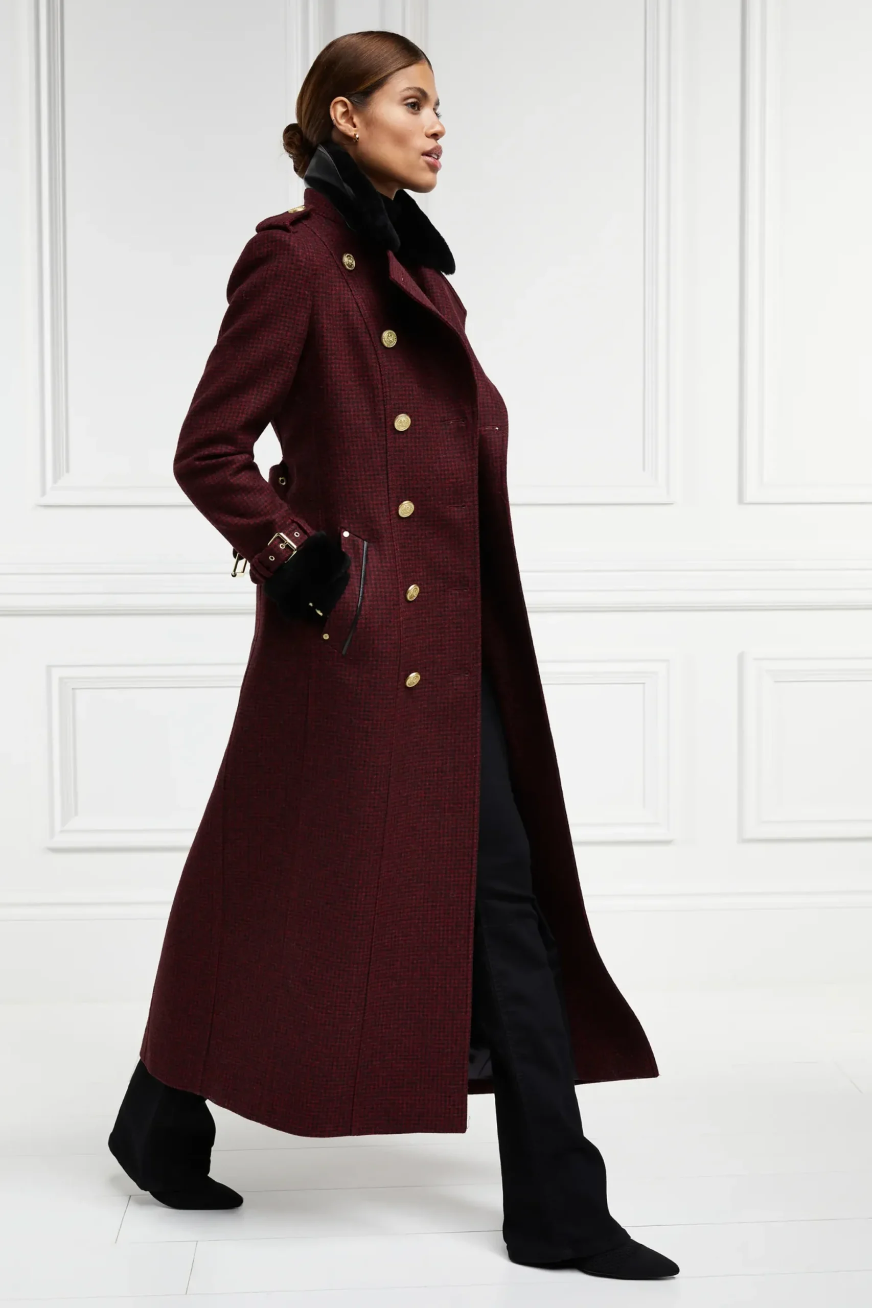 Holland Cooper Gold Label Trench Deep Red Houndstooth Online