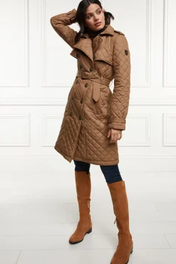 Holland Cooper Grayson Quilted Trench Coat Coffee Discount