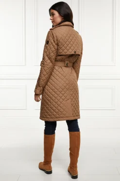 Holland Cooper Grayson Quilted Trench Coat Coffee Discount