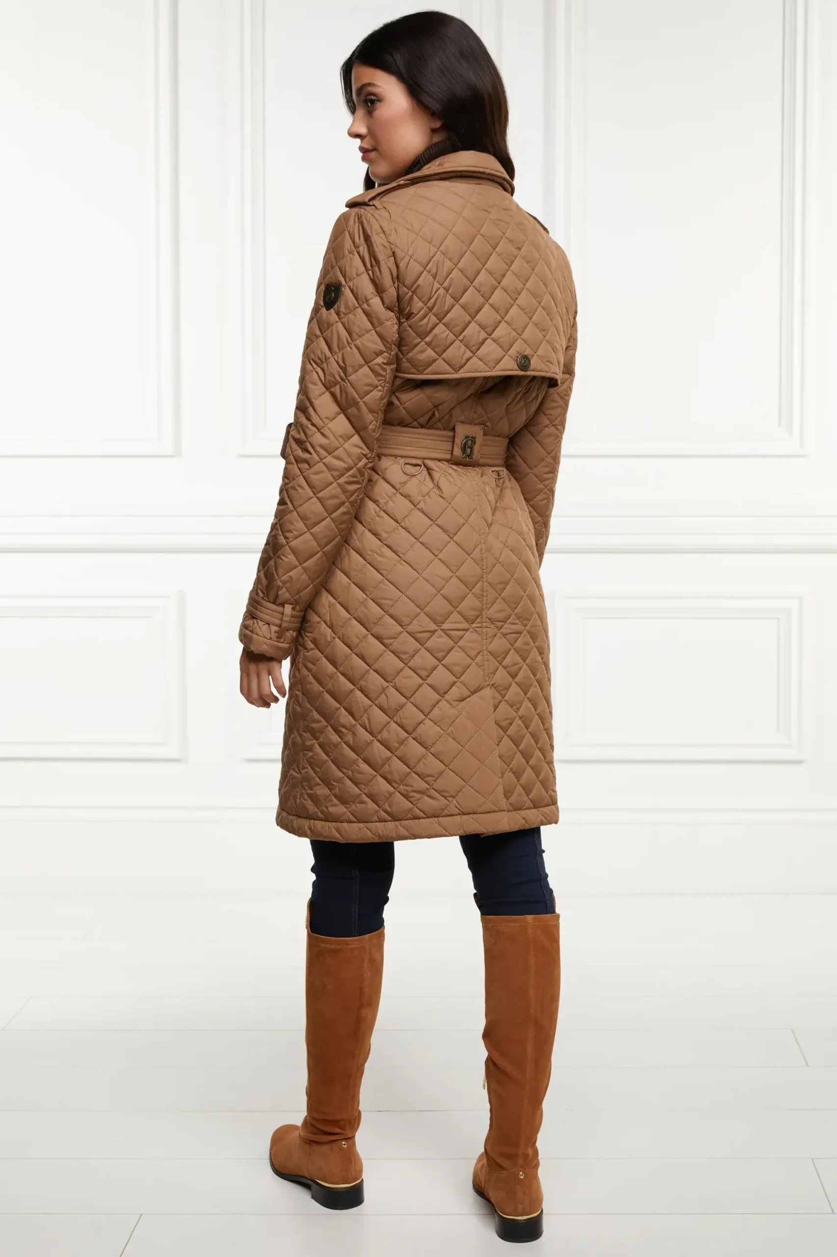Holland Cooper Grayson Quilted Trench Coat Coffee Discount