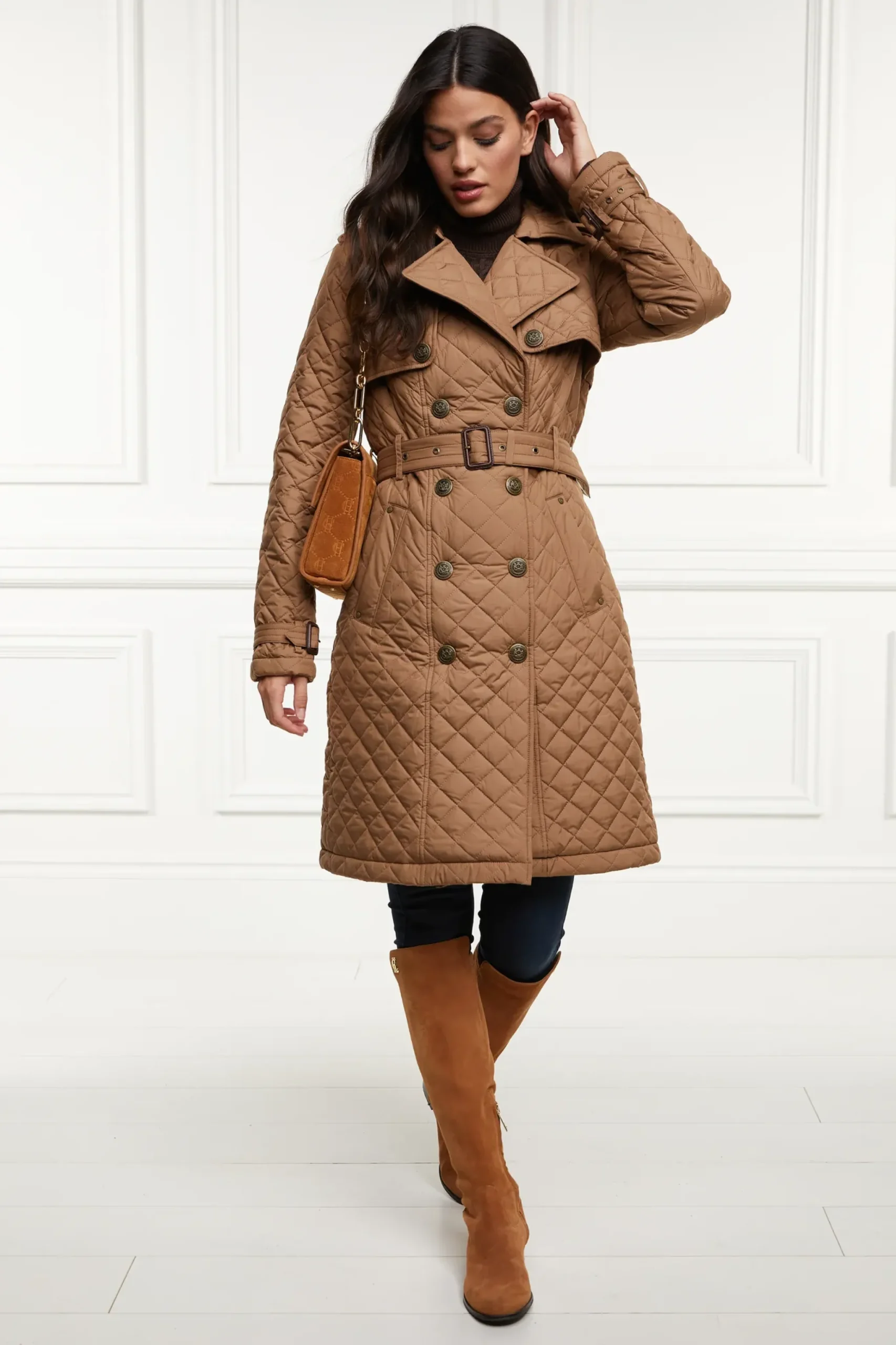 Holland Cooper Grayson Quilted Trench Coat Coffee Discount