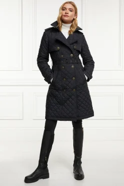 Holland Cooper Grayson Quilted Trench Coat Black Outlet