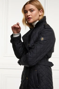 Holland Cooper Grayson Quilted Trench Coat Black Outlet