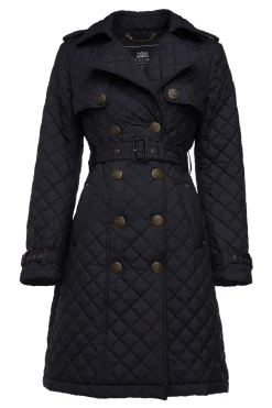 Holland Cooper Grayson Quilted Trench Coat Black Outlet