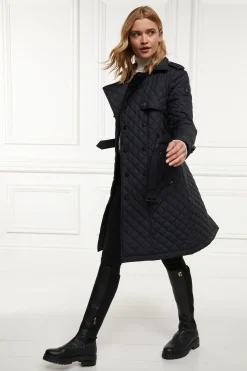 Holland Cooper Grayson Quilted Trench Coat Black Outlet