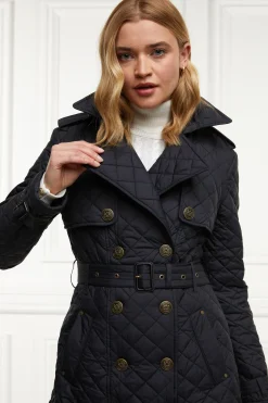 Holland Cooper Grayson Quilted Trench Coat Black Outlet