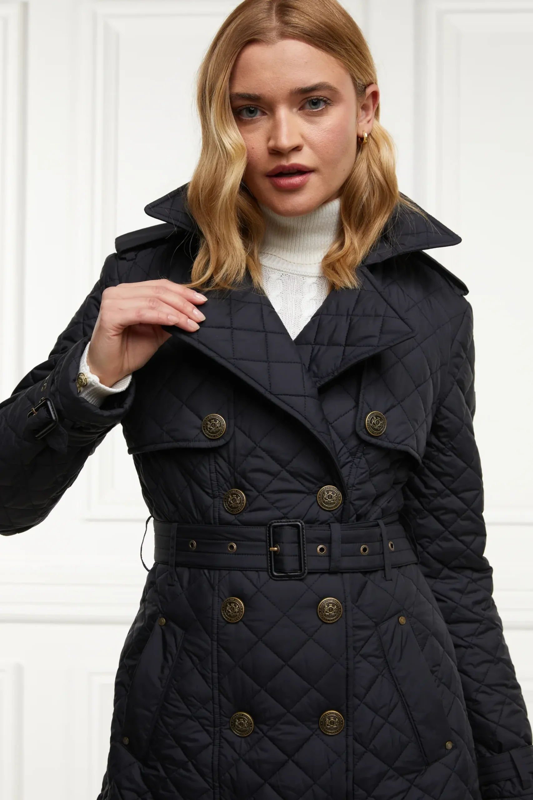 Holland Cooper Grayson Quilted Trench Coat Black Outlet