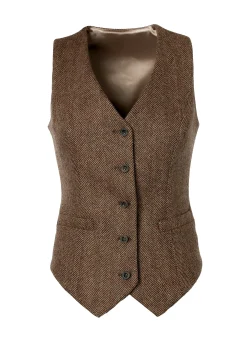 Holland Cooper Hampton Waistcoat Large Scale Brown Herringbone New
