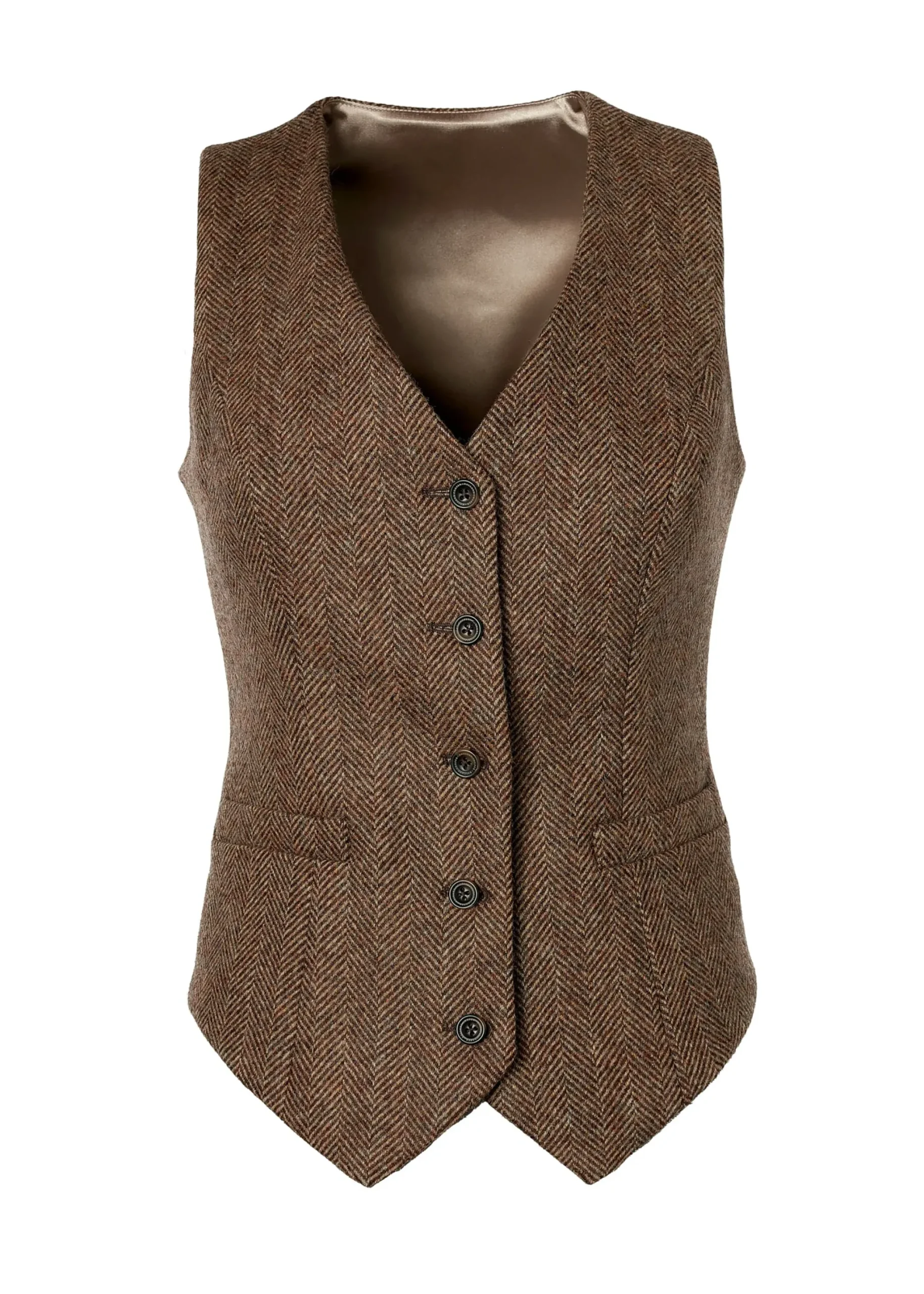 Holland Cooper Hampton Waistcoat Large Scale Brown Herringbone New