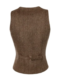 Holland Cooper Hampton Waistcoat Large Scale Brown Herringbone New