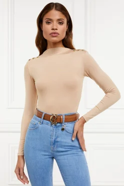 Holland Cooper Harper Long Sleeve Bodysuit Light Camel Clearance