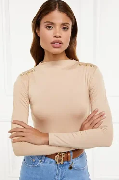 Holland Cooper Harper Long Sleeve Bodysuit Light Camel Clearance