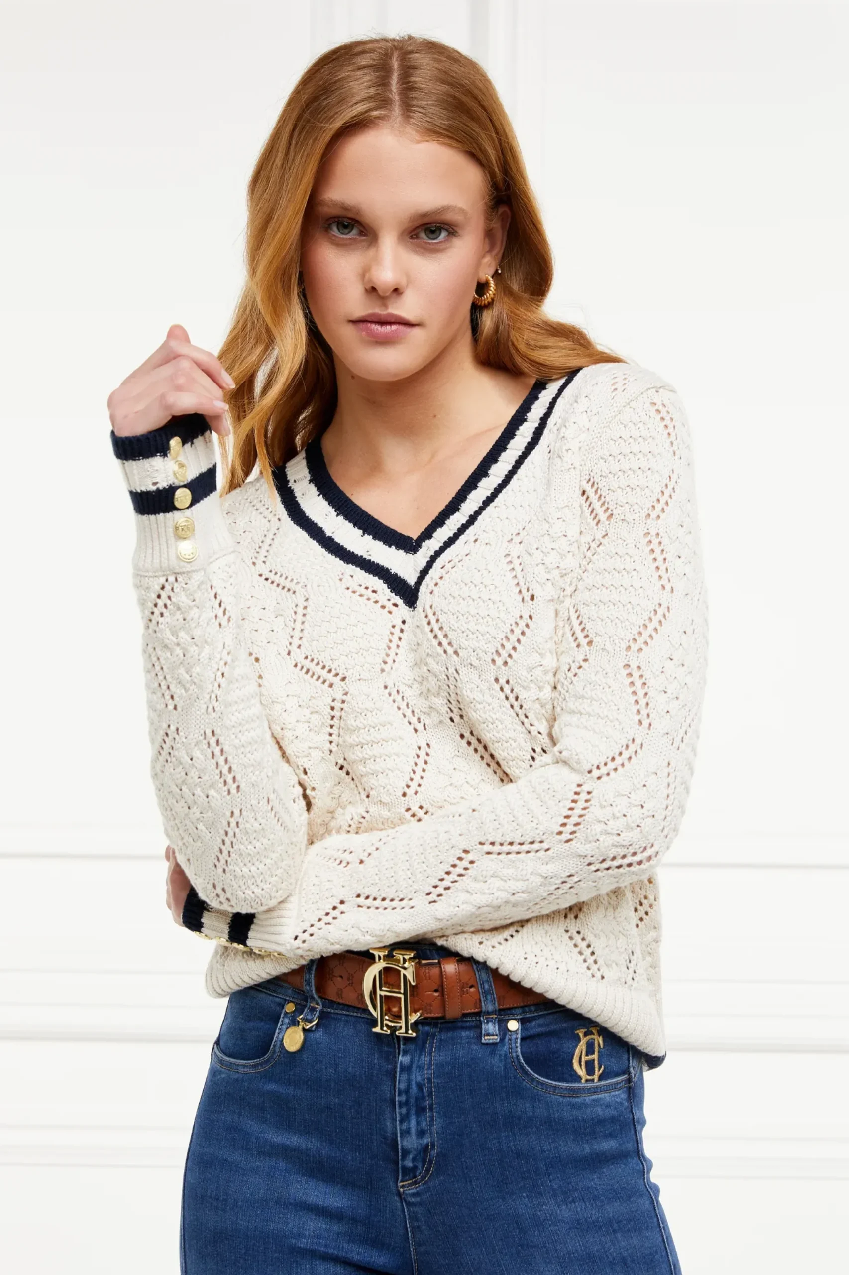 Holland Cooper Harvard V-Neck Knit Natural
