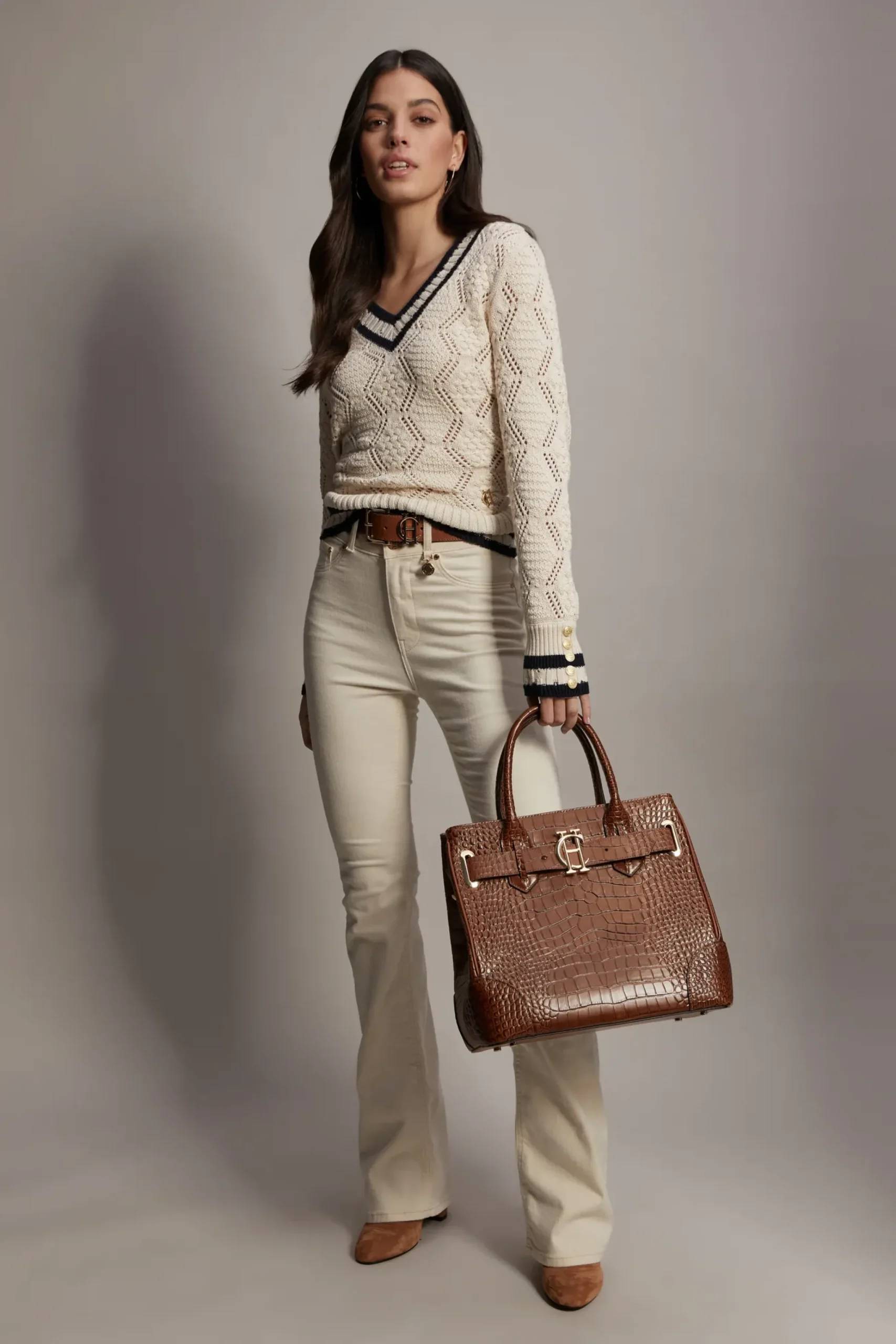 Holland Cooper Harvard V-Neck Knit Natural
