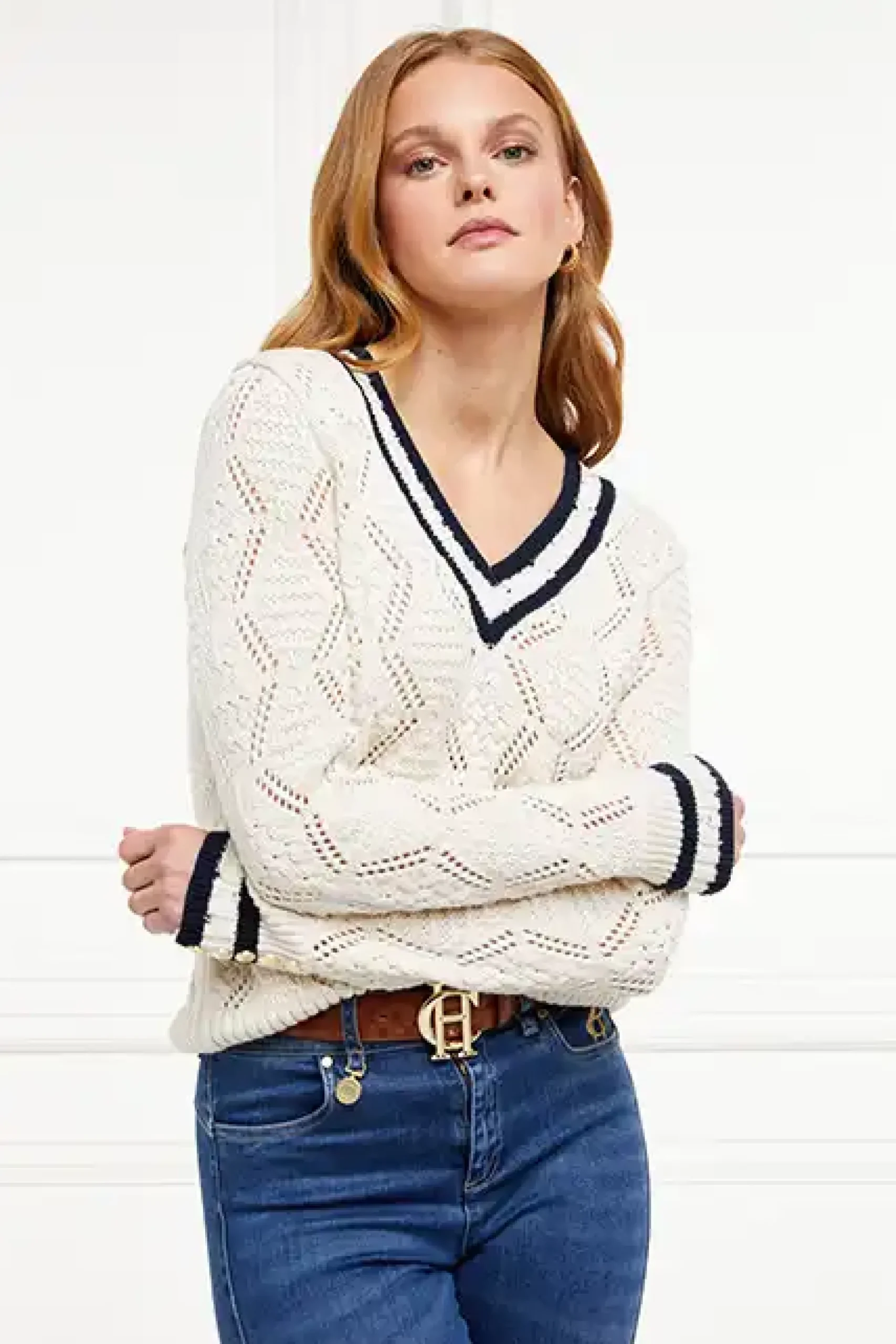 Holland Cooper Harvard V-Neck Knit Natural