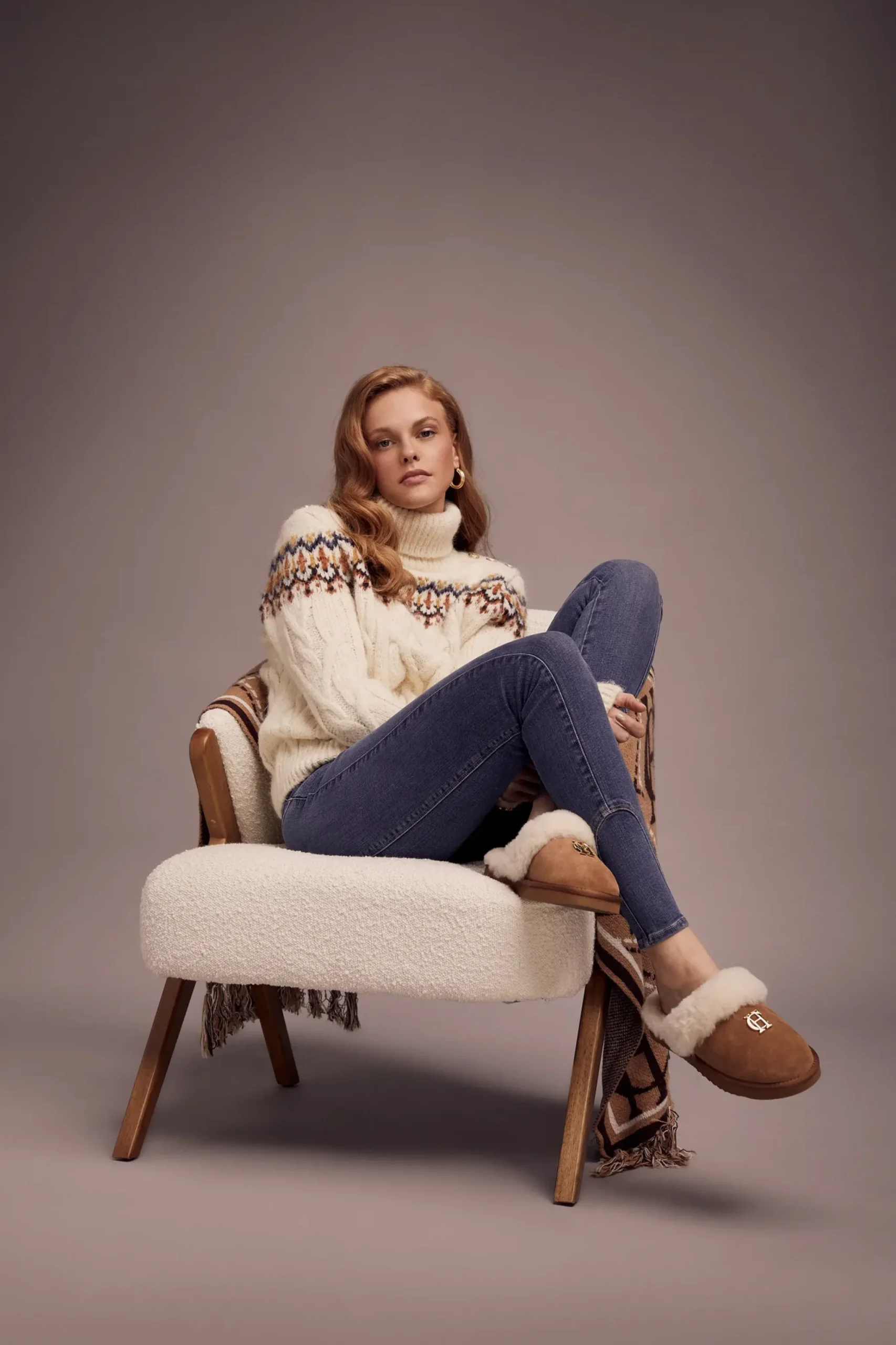 Holland Cooper HC Shearling Slipper Tan Best