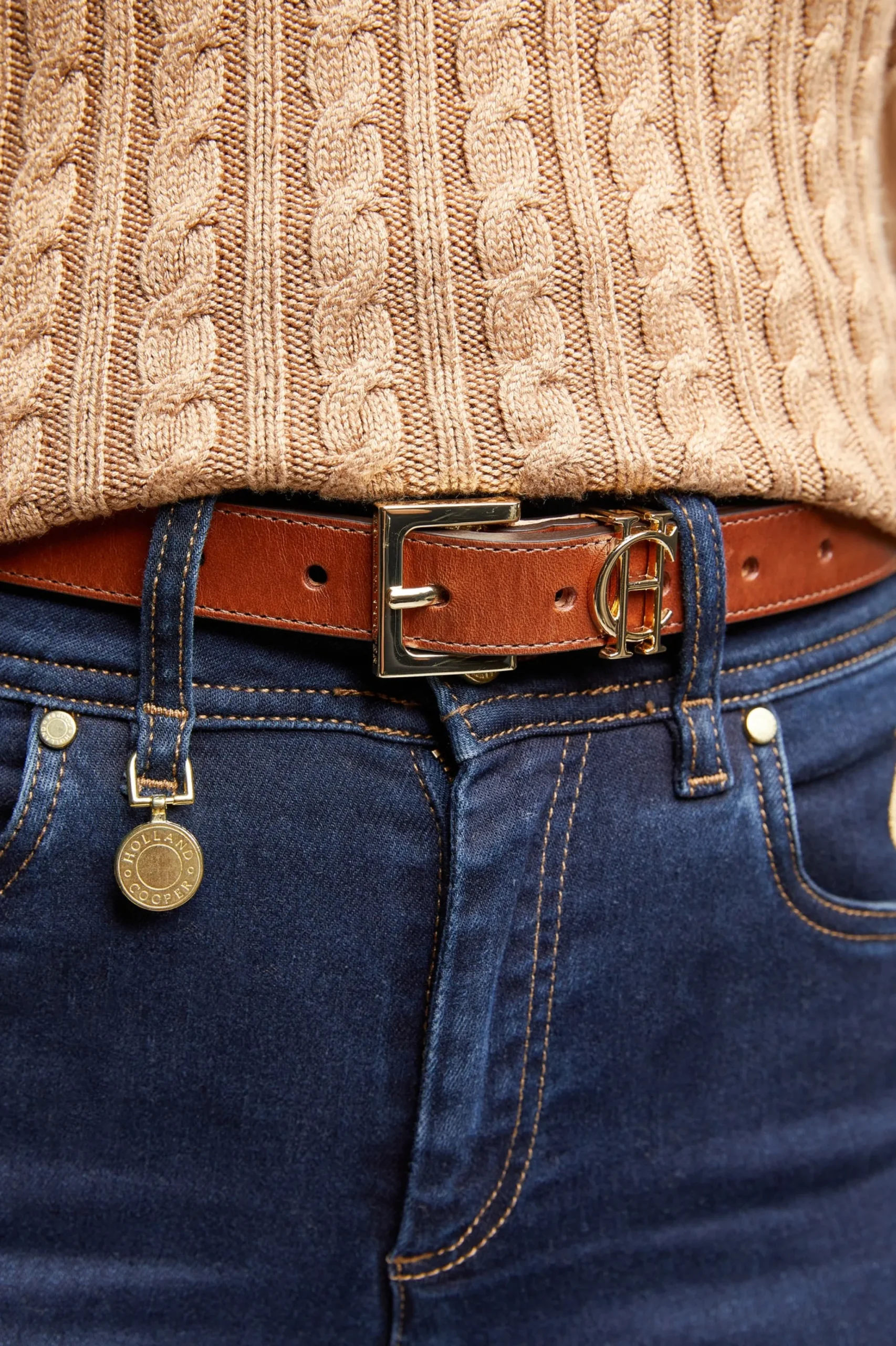 Holland Cooper HC Slim Logo Belt Tan Hot