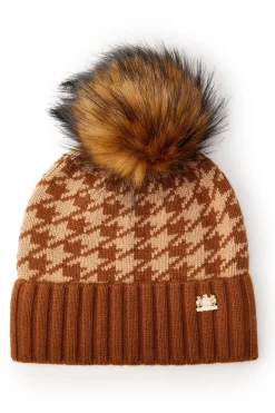 Holland Cooper Heritage Bobble Hat Toffee Houndstooth New