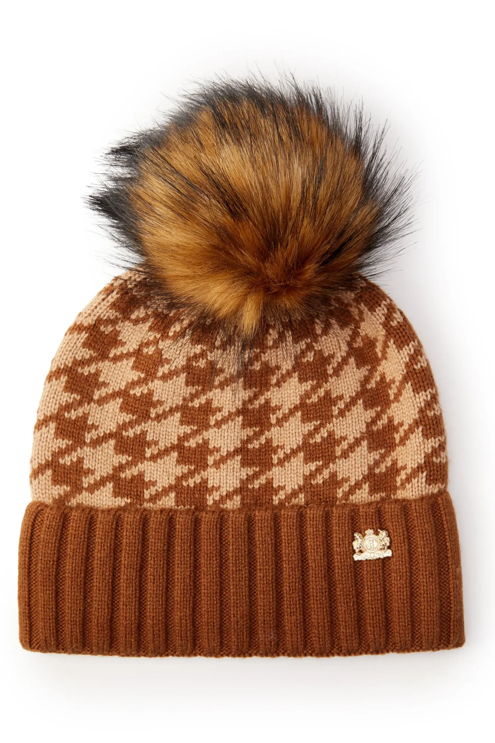 Holland Cooper Heritage Bobble Hat Toffee Houndstooth New