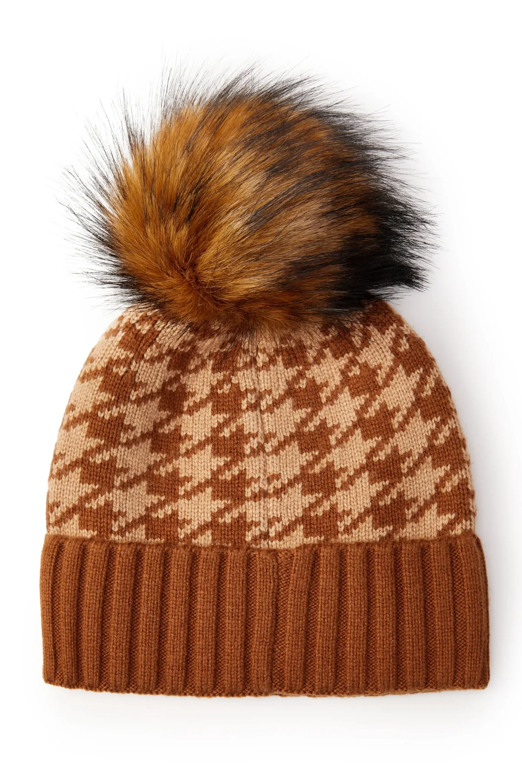Holland Cooper Heritage Bobble Hat Toffee Houndstooth New