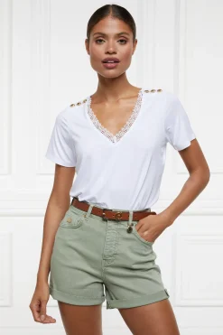 Holland Cooper High Rise Denim Short Sage