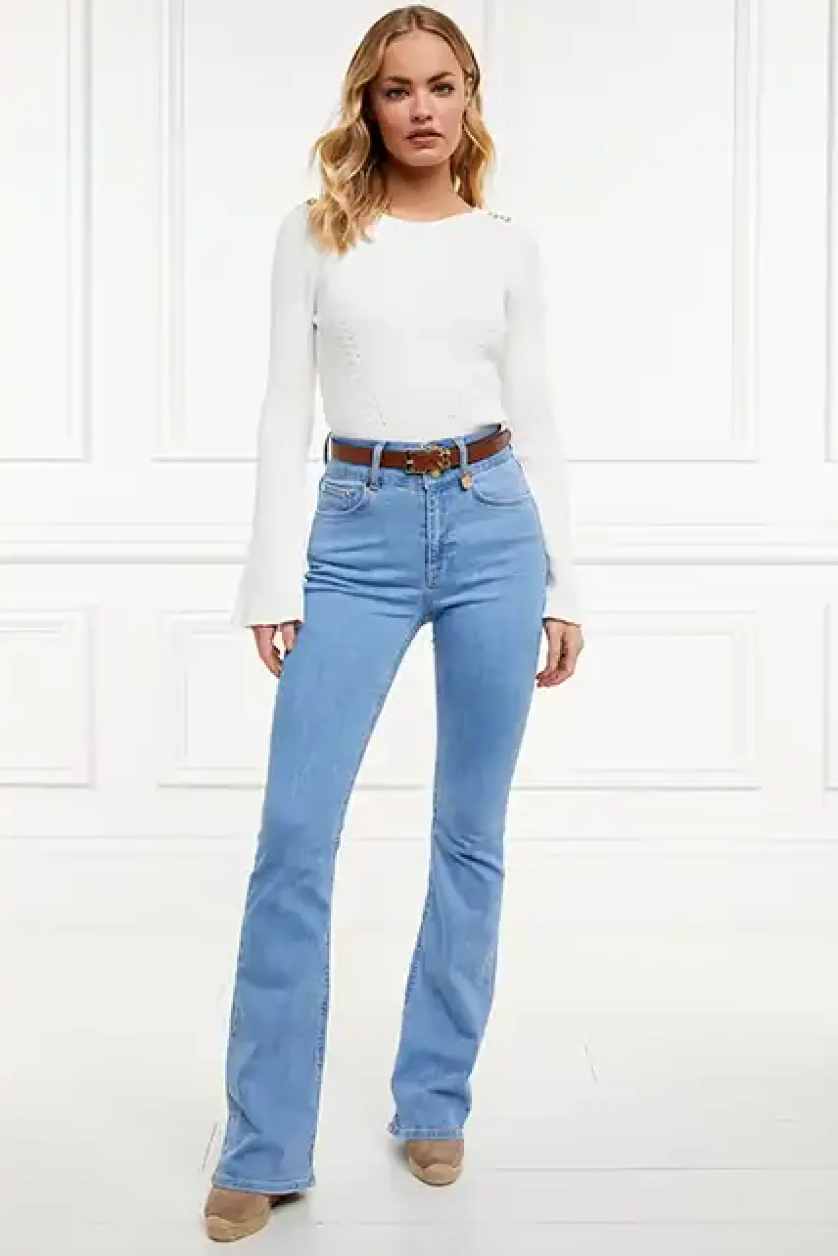 Holland Cooper High Rise Flared Jean Light Denim Online