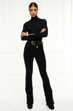 Holland Cooper High Rise Velvet Flare Black Hot