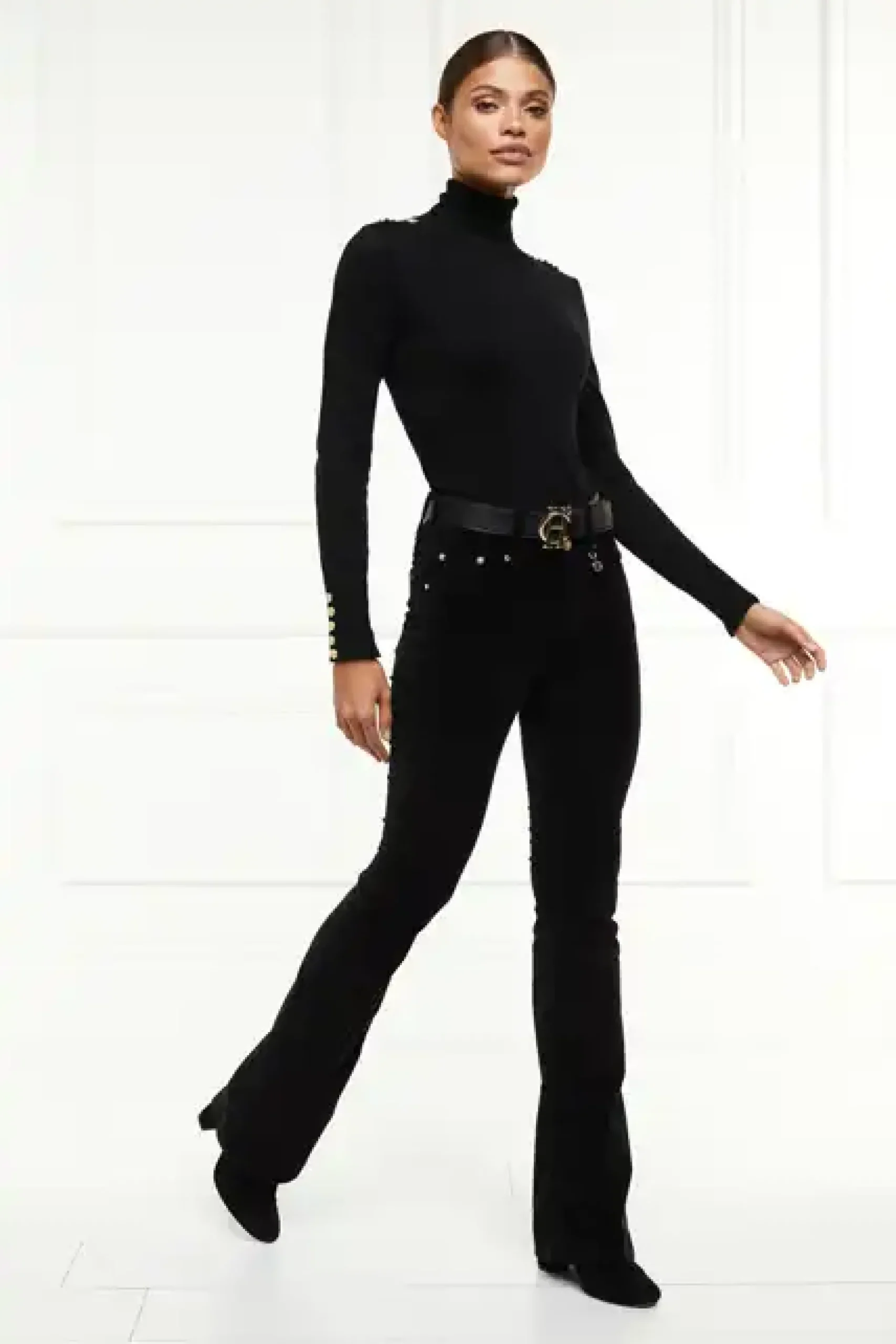 Holland Cooper High Rise Velvet Flare Black Hot