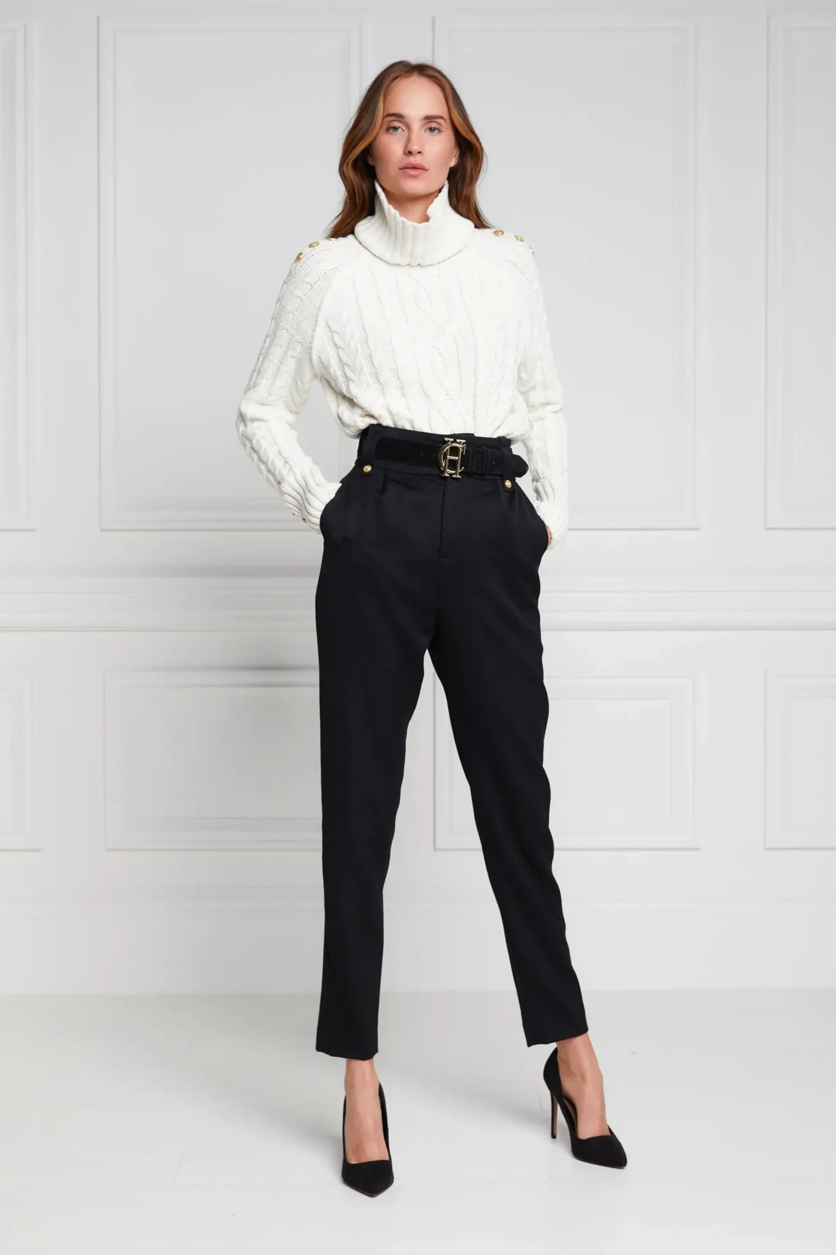 Holland Cooper High Waisted Peg Trouser Black Barathea Sale