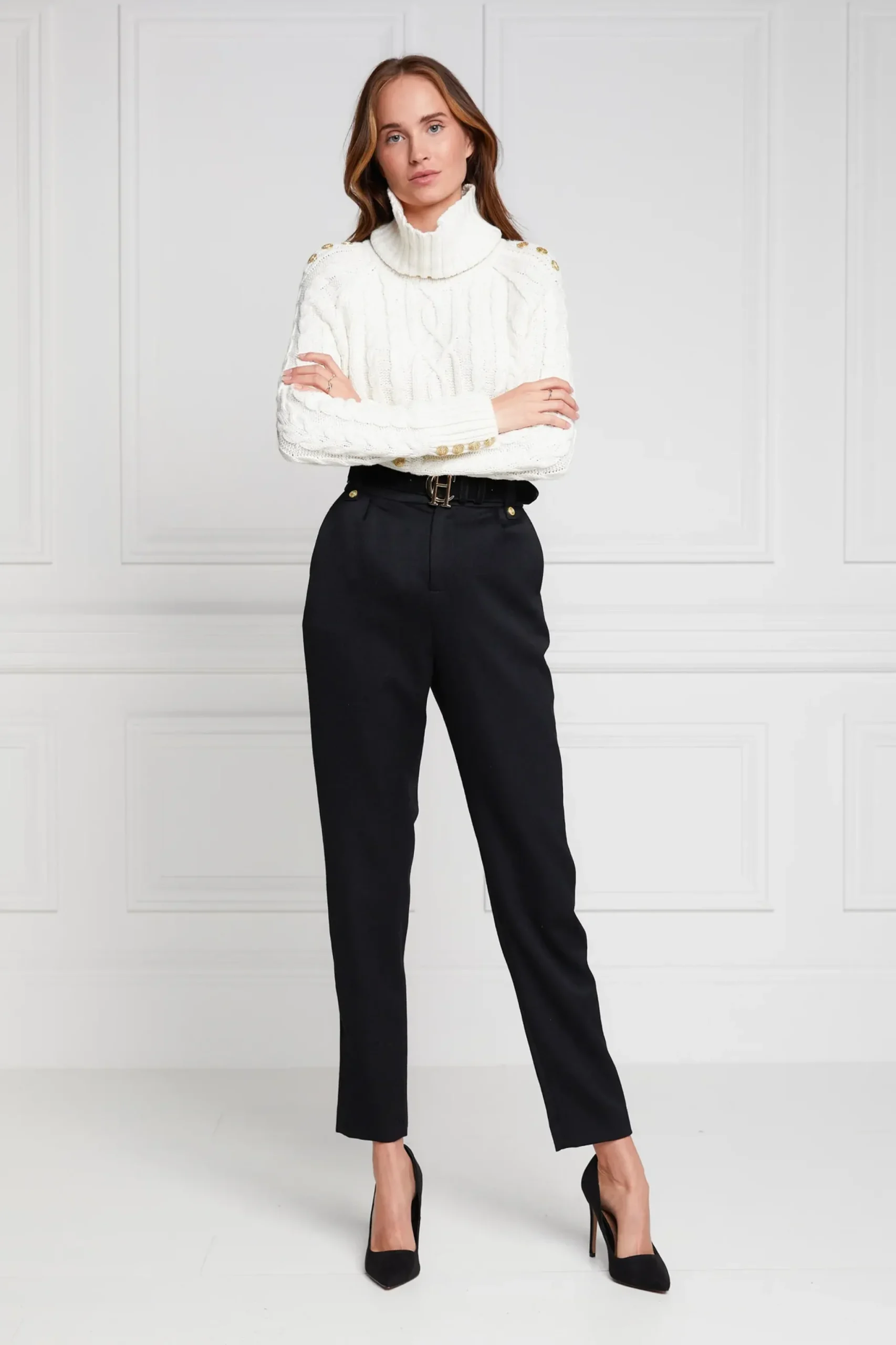 Holland Cooper High Waisted Peg Trouser Black Barathea Sale