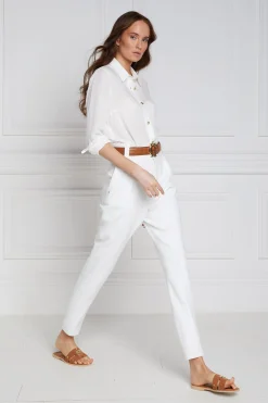 Holland Cooper High Waisted Peg Trouser Oyster Linen Hot