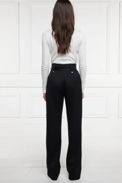 Holland Cooper High Waisted Straight Trouser Black Barathea Online