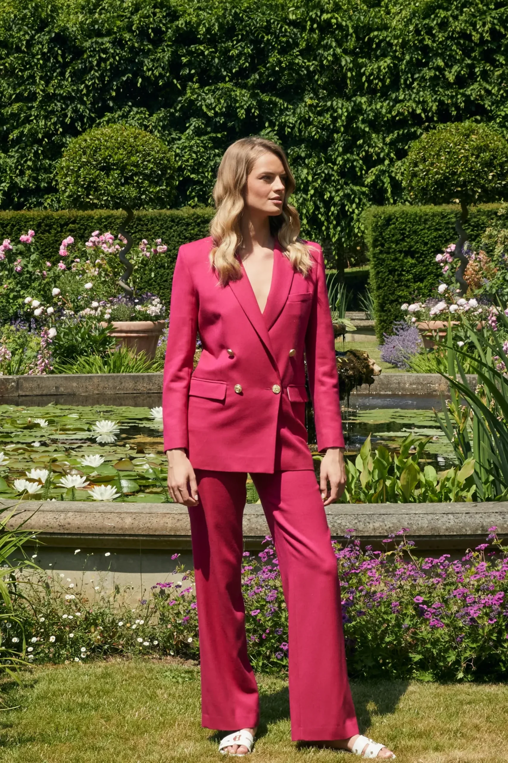 Holland Cooper High Waisted Straight Trouser Hot Pink Barathea Outlet
