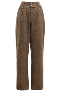 Holland Cooper High Waisted Straight Trouser Large Scale Brown Herringbone New