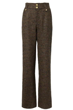 Holland Cooper High Waisted Straight Trouser Chocolate Houndstooth Outlet