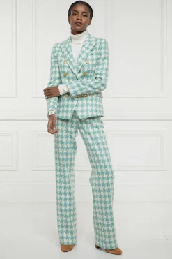Holland Cooper High Waisted Straight Trouser Large Scale Teal Houndstooth Clearance