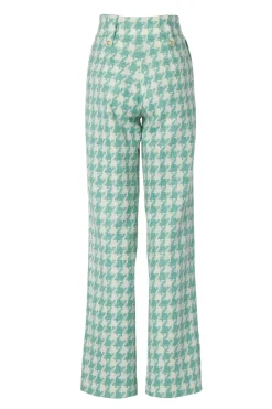 Holland Cooper High Waisted Straight Trouser Large Scale Teal Houndstooth Clearance